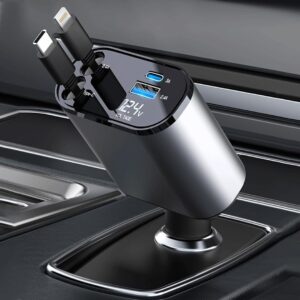 4-in-1 Starry Sky Car Charger with Retractable Cable 2 Ports
