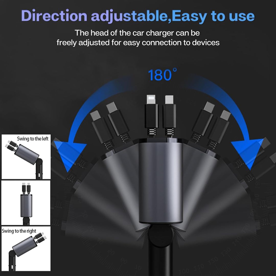 4-in-1 Starry Sky Car Charger with Retractable Cable 2 Ports - Image 4